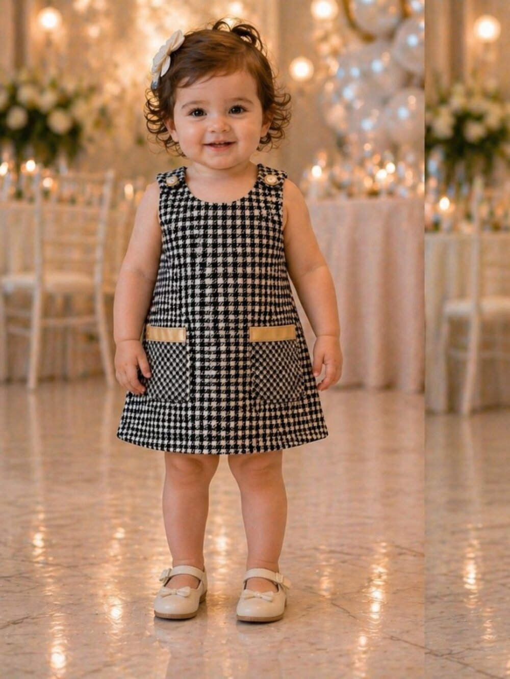 Nicole Miller Toddler Dress Size 12M Black & White Tweed Party Dress